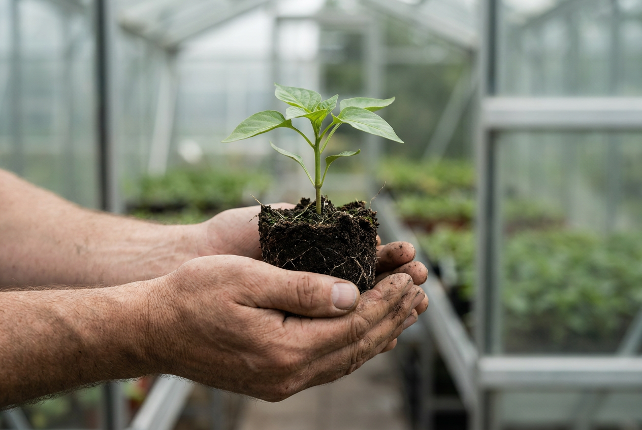 Young seedling in hands